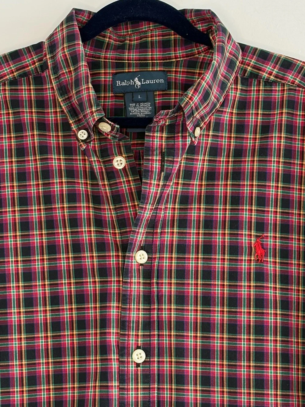 Ralph Lauren Boys L 14-16 Plaid Cotton Poplin Button Down Shirt Preppy Academia